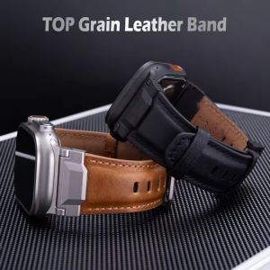 Metal + Leather Strap for Apple Watch Series 11 10 9 8 7 6 Ultra 3/2 49mm 46mm 45mm 44mm Band Bracelet Wristband