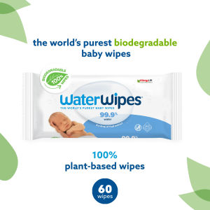 WATERWIPES Worlds Purest Baby Wipes - Original Biodegradable 60pk (60 wipes) - Fragrance-Free for Premature Newborn Sensitive & Eczema Prone Skin