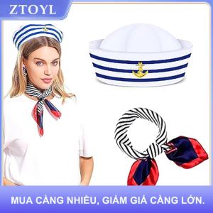 【ZTOYL】 Phụ Nữ Nhỏ Vuông Khăn Thủy Thủ Cap Set Tiếp Viên Sọc Chắp Vá Satin Khăn Với Lễ Hội Giáng Sinh Sọc Hải Quân Thủy Thủ Cap