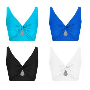 Stylish Single Color Swim Top Breathable Nylon Fabric Twist Front Swim Crop Top For Women Seasonal Sea