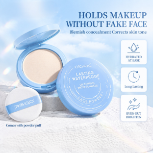 OCHEAL Compact Powder Foundation Waterproof Matte Face Powder Setting Pressed Powder Air Cushion Makeup Matte Concealer Oil-Control Contour Facial Beauty Make Up Mineral Compact Powder