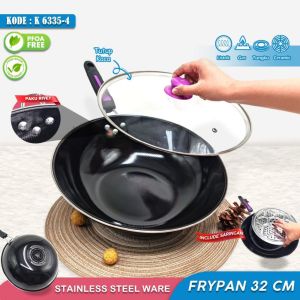 Wajan Wokpan Penggorengan Kukus Set Enamel Tutup Kaca Anti Lengket Saringan Panci Gagang Cookware
