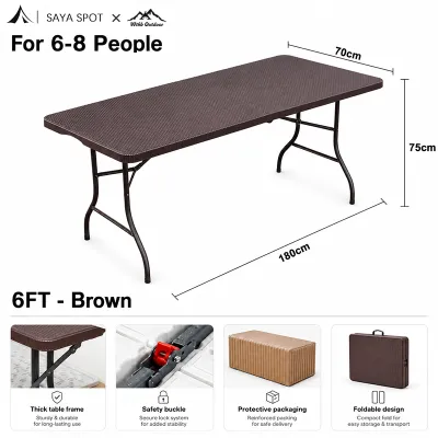 Folding Table Camping Table 4FT/6FT Portable Foldable Table Heavy Duty Black Home Desk Computer Table for 8 People Load Bearing 500KG
