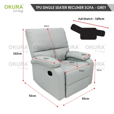 OKURA Single Seater Recliner Sofa Leisure Chair Modern Sofa Lazy Chair Kerusi Recliner Grey Brown Furniture