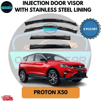 Proton X50 Door Visor /Air Press /Window Injection With Stainless Steel Chrome Lining Wind Deflector ( 4PCS/SET)