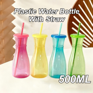 500ML Plastic Water Cup With Straw Large Capacity Simple Transparent Design Durable Juice Glass