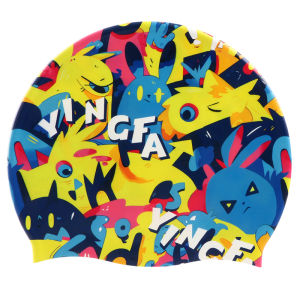 YINGFA Kids Waterproof Swim Cap Cartoon Printed Silicone Hat with Ear Protection for Pool & Bathing