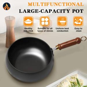 Belly Shape Frying Pan Anti Scald Handle Saute Pan Multifunctional Flat Frying Pot 9.4 Inch for Gas Stove Induction [Jocestyle Store]