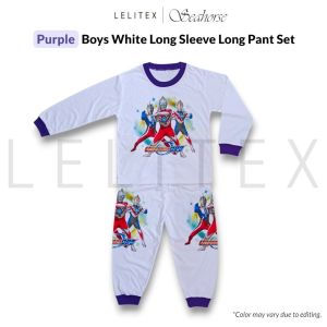 [Clearance/Rejected] Children Kids Boy Off-White/Pure White Pajamas Cartoon Long Sleeve Long Pant Set Cotton Blended Daily Casual Home Sleepwear Age 3-14 Years Comfortable Breathable Slightly Stretchy