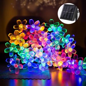 Solar LED Cherry blossoms Lights Holiday String Light Waterproof Fairy Garden Decor Outdoor Garland Christmas Decoration
