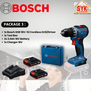 SYK Bosch GSR 18V-52 Cordless Drill Driver Battery Machine Power Tools Mesin Gerudi Bateri 06019S00L2