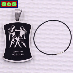 Mặt dây chuyền cung Song Tử - Gemini inox trắng kèm vòng cổ dây da đen + móc inox trắng Cung hoàng đạo