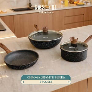 Roschel Chroma Granite Series Set (FP 22 cm + SP 18 cm + Wok 28 cm) Non-Stick Greblon C3 German Coating Panci Wajan Penggorengan Set Fry Pan Anti Lengket Induksi RPG-005