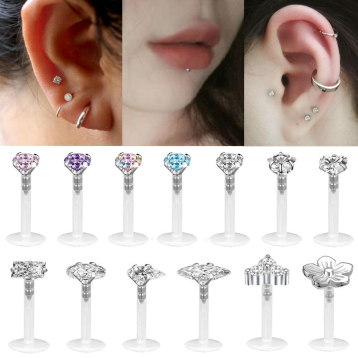PC Flexible Labret Studs Small Gem Ear Studs Acrylic Earrings