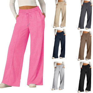 Wide Leg Lounge Sweatpants for Women Drawstring High Waist Active Wear Baggy Loose Atheltic Joggers Pants with Pockets