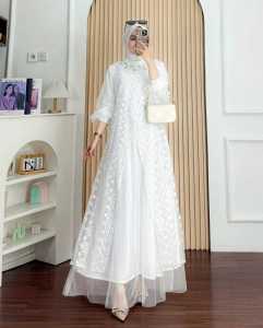 KEYLA DRESS GAMIS PESTA KONDANGAN WANITA DEWASA BAHAN TILLE MIX BROKAT FULL PURING APLIKASI PAYET MUTIARA