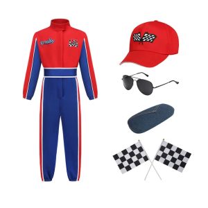 Kids Race Car Driver Cosplay Costume Classic Racing Uniform Jumpsuit for Boy Girls Halloween Carnival Party Performance Outfit