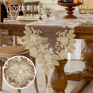 Goodly Home 1 Piece of Hand-Beaded Table Runner Elegant High-End Heavy-Duty Mesh Embroider Hand-Beaded Dust-Proof and Anti-Scalding Table Runner for Dining Table Coffee Table Daily Home Decoration and Wedding Party Festivals