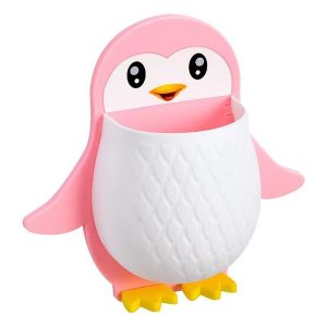 Cute Penguin Wall Mounted Storage Box Multipurpose Bathroom Toothbrush Non-Punch Organizer