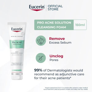 Eucerin Pro Acne Solution Cleansing Foam 150ml | For Oily & Acne Prone Skin | Remove Excess Sebum & Unclog Pores | Alcohol-Free Gentle Facial Cleanser || Soft Mild Foaming Cleanser | Deep Clean Pores & Cut Down Grease