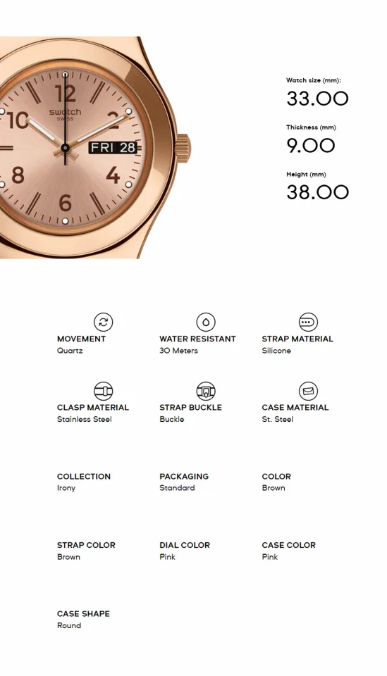 Swatch Irony Medium BROWNEE YLG701 Rose Gold and Brown Silicone