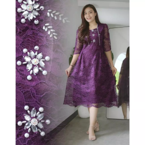 (BISA COD) Dress Pevita Mix Payet Kekinian Wanita Dewasa - Midi Dress - Dress Brukat Jumbo - Dres Pesta Natal Elegan Terbaru 2025
