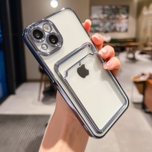 CrashStar Plating Edge telus silikon Soft Phone Case dengan Slot kad untuk iPhone 15 14 Pro Max Plus 13 12 11 Pro Max Shockproof Clear sarung telefon mudah alih dengan perlindungan kamera lensa penuh jualan panas