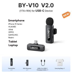 BOYA BY-V1/V2/V10/V20 Wireless microphone Lavalier Mini mic Clip Noise Cancellation for iP/USB-C/Tablet/Laptop