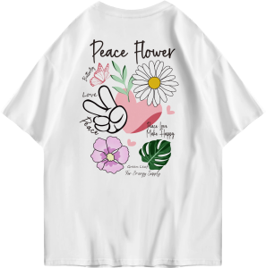Kaos Oversized Tshirt Peace Flower Gambar Depan Belakang Kaos Oversize Wanita/Pria