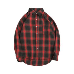 Korean Fashion Plaid Long sleeve Shirt Loose Casual Color Plaid Jacket