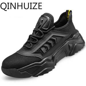 QINHUIZE New safety work shoes mens anti-smashing and anti-piercing steel-toed shoes wear-resistant lightweight soft deodorant work safety boots
