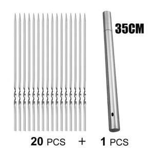 10PCS Stainless Steel BBQ Skewers 33cm Flat Reusable Kebab Sticks Grill for Camping Kitchen