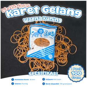 Karet Gelang LEO Kuning 16 mm Isi 100 Gram / Leo Pkn