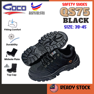 [ READY STCOK ] QS75 Goco | Black Safety Shoes | Men Safety Shoes | Low Cut Safety Shoes
