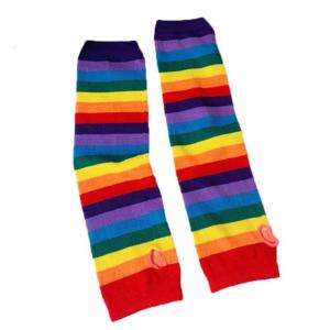 Rainbow Colorful Stripe Long Arm Warmer Knit Fingerless Gloves with Thumb Hole Holiday Party Costume for Women Girls