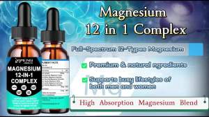 Magnesium 12 in 1 Complex Liquid Drops Magnesium Supplement w. Glycinate Citrate Malate Taurate Oxide Aspartate Orotate Calm Magnesium for Sleep Muscle Heart Support ... Max Absorption Liquid Formula