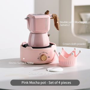 BINCOO Coffee Espresso Set Pink Double Valve Moka Pot Set Coffee Pot Powder Distributor Filter Set Birthday Gift Best Gift