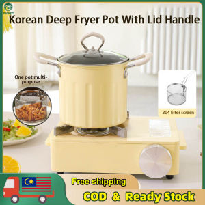 3L Korean Deep Fryer Pot Deep Fryer Pot with Basket Stove Top Deep Frying Pot Kitchen Oil Strainer Pot