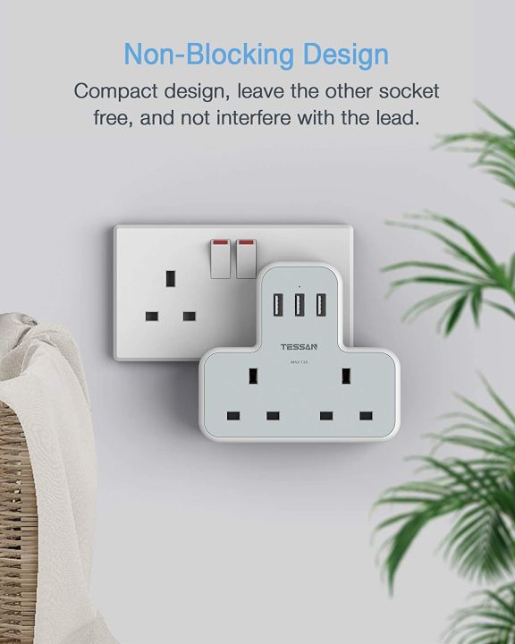 TESSAN Multi Plug socket Extension USB Adapter Socket (Malaysia Plug ...