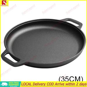 【Big Sale】Cast Iron Skillet Pan with Dual Handles Non-Stick BBQ Camping Fry Pan Pancake Pizza Pan Steak Pork Chicken Cooking Pot【SuperLegend】