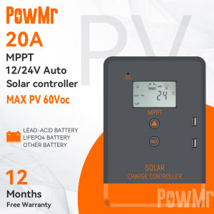 PowMr MPPT Solar Charger Controller 20A 30A 40A 12V 24V Solar Panel Regulator LCD Display Various Load Control Modes Support lithium batteries