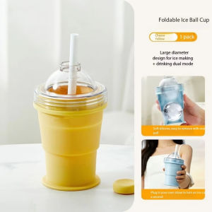 SG in Stock 2-in-1 Foldable Silicone Ice Ball Maker Cup Foldable Ice Maker Cup with Straw Portable Leak-Proof Drinking