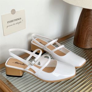 Marche French R Square Toe Thick-Heels Jelly Rubber Mary Jane Shoes For Women