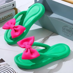 [Free Shipping] Eva Anti-Odor Thick-Soled Slippers Soft Slippers Home Use Beach Bowknot Flip-Flops In Stock