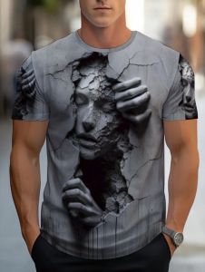 Mens 3D Printed Design T-Shirt Sketch Style Lightweight Breathable Short Sleeves Casual Fit Top Outdoor Activities Man Clothes