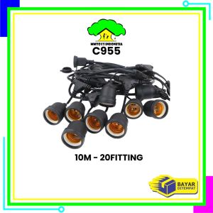 MI-C955 Kabel Fitting Lampu Gantung Outdoor 10 Meter 10 Fitting dengan Colokan / Fitting Lampu Hias
