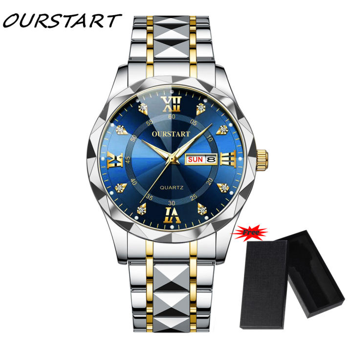 With Free Box] OURSTART Fashion Mens Watches Dual Calendar