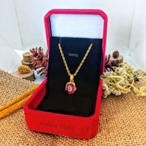 Kalung liontin merah permata | Kalung Bahan Original Titanium | Liontin Bahan Kuningan | Kalung Anti Karat & Tidak Bikin Alergi | Kalung Pria & Wanita