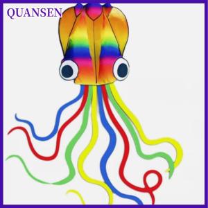 QUANSEN 1ชุดว่าวซอฟท์ขนาดยักษ์สำหรับผู้ใหญ่ ว่าวปลาหมึก3D สีรุ้งขนาด4เมตรพร้อมยางเส้น100เมตร