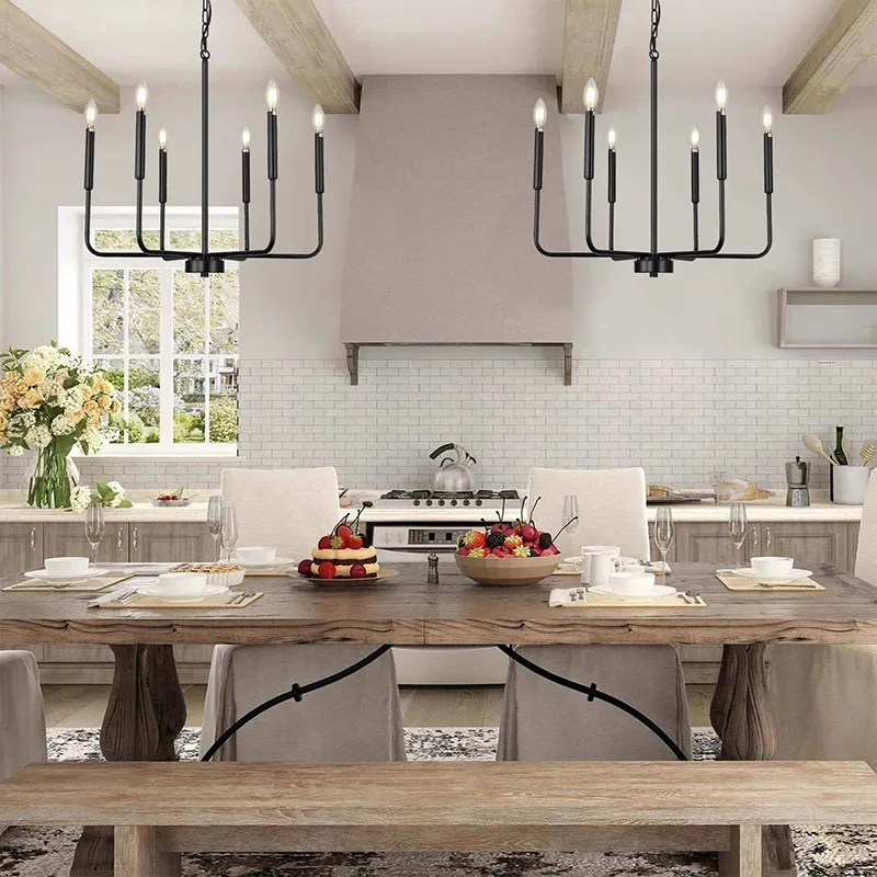 Free bulb）Black Chandelier，Modern Farmhouse Chandeliers for